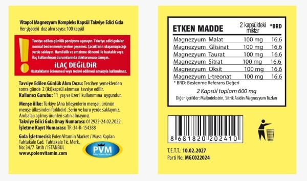 VİTAPOL MAGNEZYUM KOMPLEKS 100 KAPSÜL