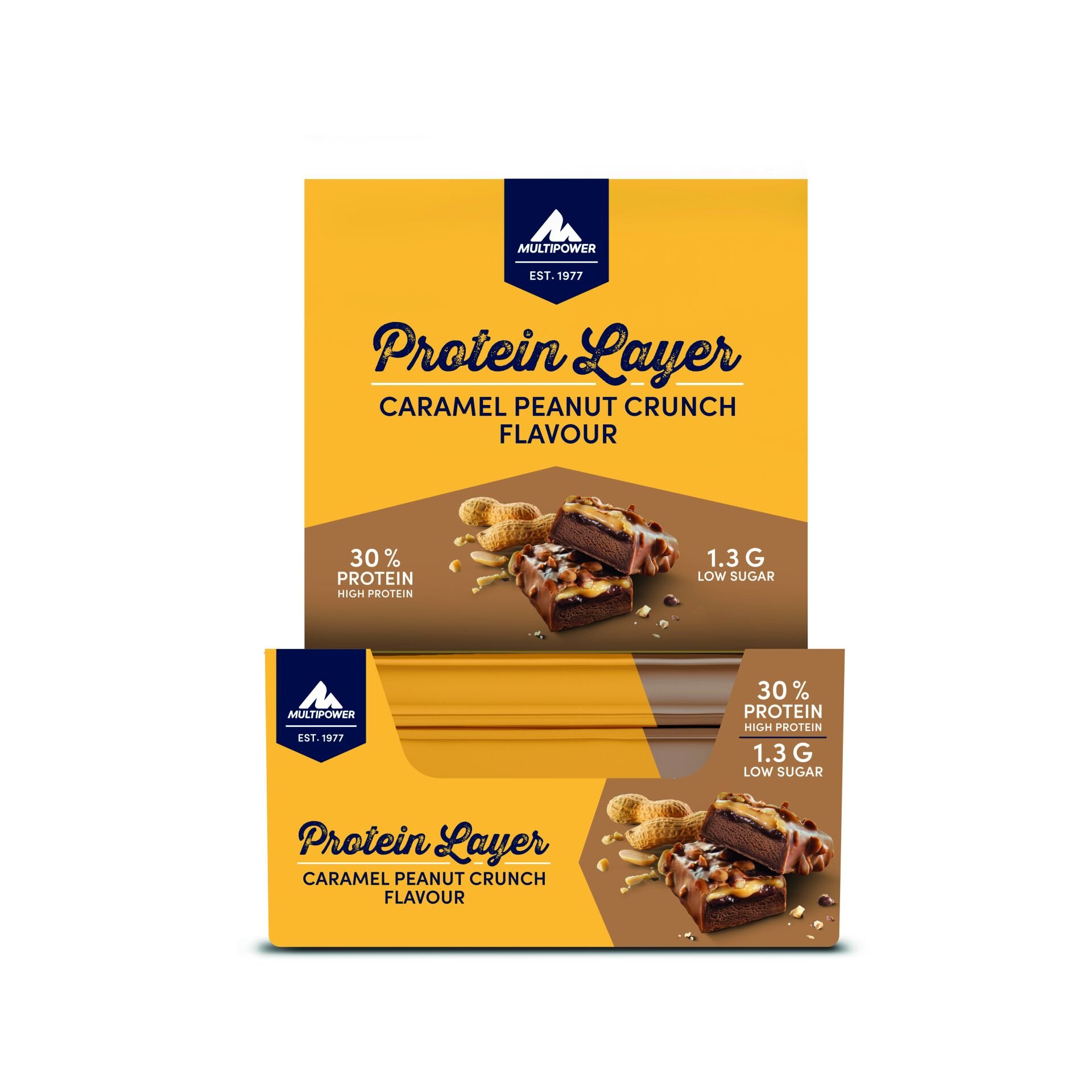 Multipower Protein Layer Bar 18x50g – 3 Katmanlı Yüksek Proteinli Atıştırmalık Yerfıstığı &karamel