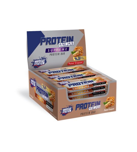 Muscle Station Protein Crunchy Supreme Protein Bar 12’li Kutu – %28 Protein Peanut Croquant