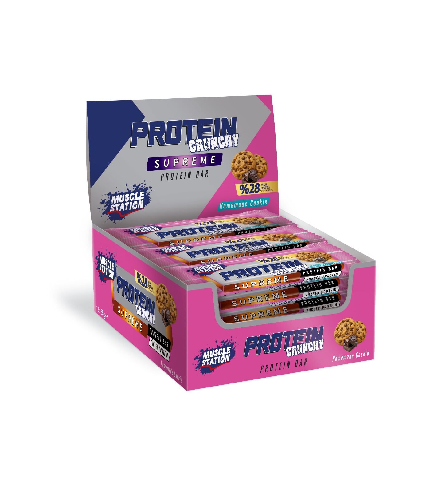 Muscle Station Protein Crunchy Supreme Protein Bar 12’li Kutu – %28 Protein Homemade Cookie