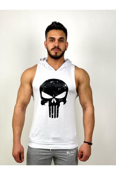 Punisher Kapüşonlu Tank Top BEYAZ