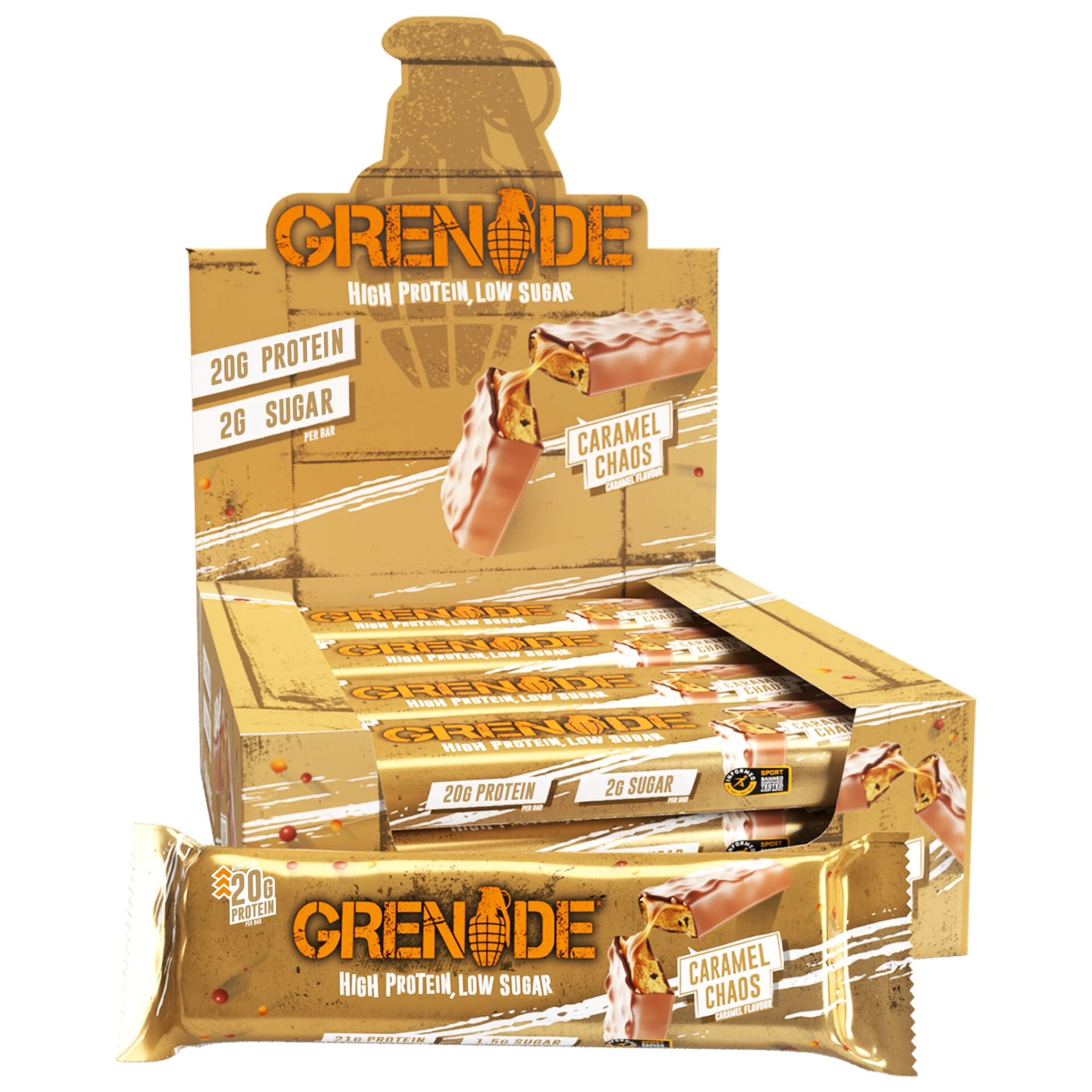 Grenade Carb Killa Fudged Up Protein Bar 60g – 20g Protein, Düşük Şekerli Sporcu Barı CARAMEL CHAOS