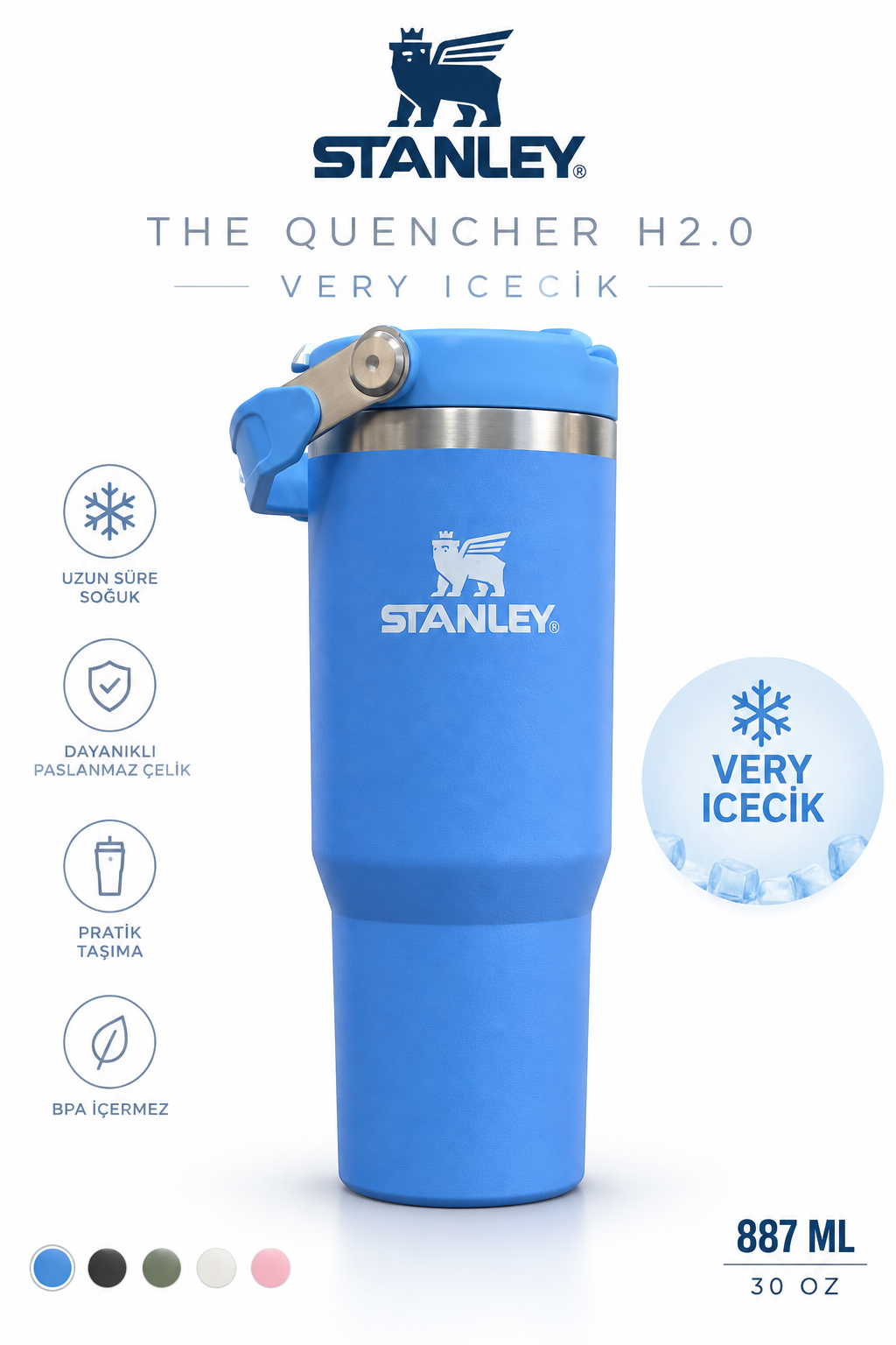 Stanley The Quencher H2.0 FlowState 887 ML (30 OZ) Pipetli Termos Bardak
