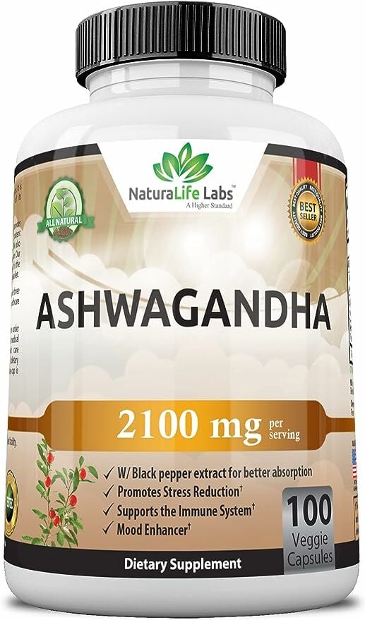 NaturaLife Labs Organic Ashwagandha 2,100 mg-100 Vegan Capsules